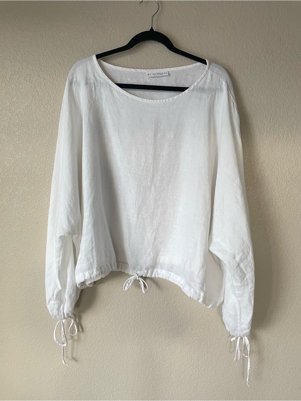 Bryn Walker White Linen Top Dolman Sleeve Drawstring Hem Billowy Womens L